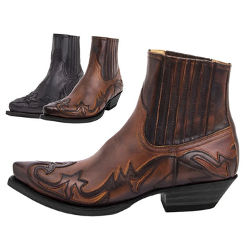 2024 Men's & Women's Western Cowboy Boots – Leather Ankle Boots with Retro Embroidery, Pointed Toe, Plus Size up to 48