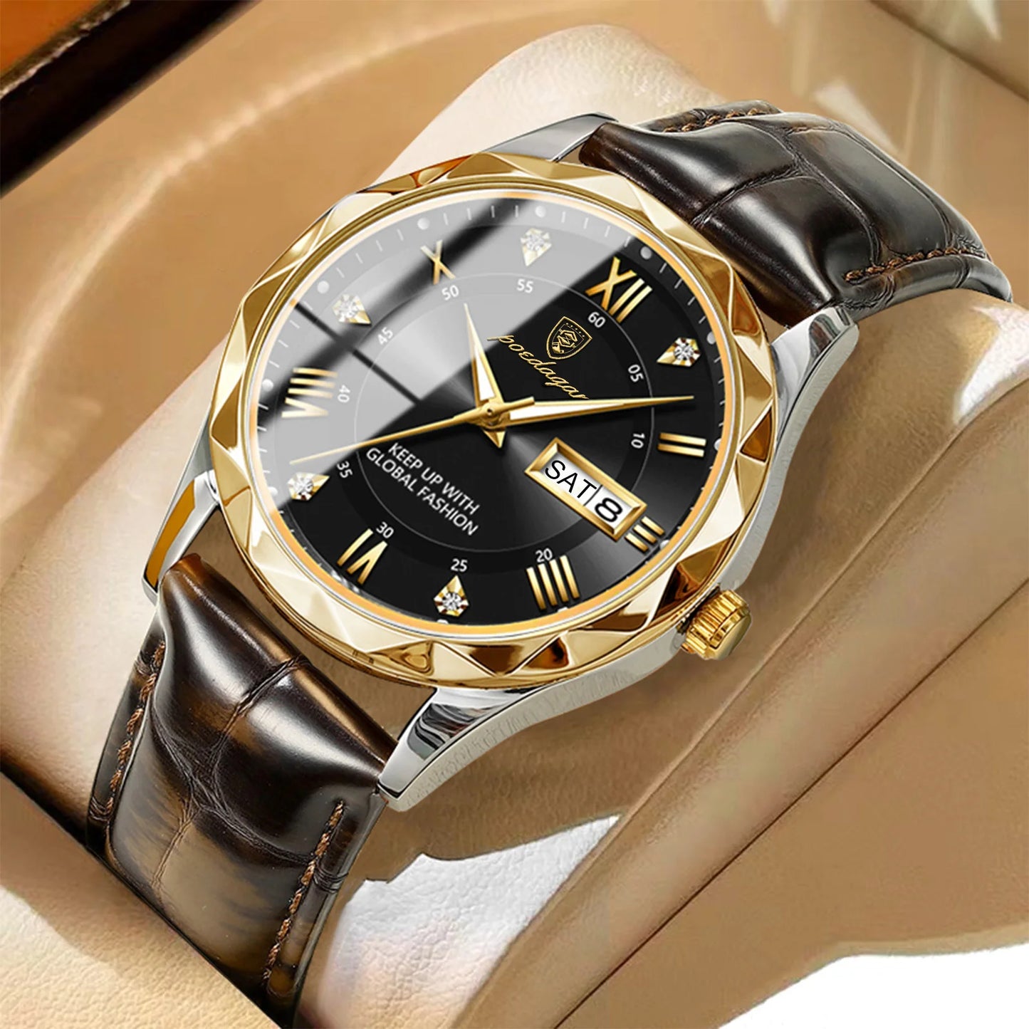 Luxury Businessman's Wristwatch: Waterproof, Luminous, Date and Week Display, Quartz Clock, Leather Men's Watch