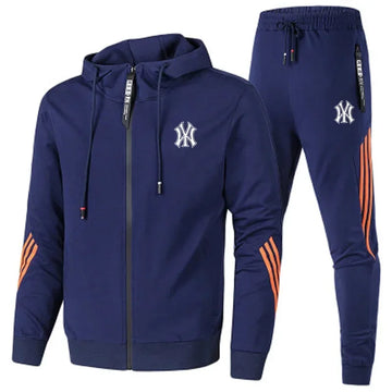 Men’s Two-Piece Tracksuit – Zipper Hooded Jacket & Trousers, High-Quality Gym Jogging Set for Spring/Fall