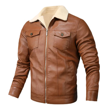 Men's Winter PU Leather Jacket | Slim Fit Fleece-Lined Motorcycle Coat | Warm Bomber Outdoor Jacket