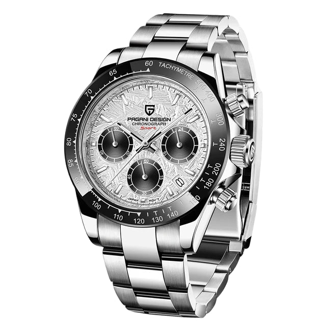 Men’s Quartz Chronograph Watch – Meteorite Dial, Sapphire Glass, 100M Water Resistant Luxury Branded Wristwatch