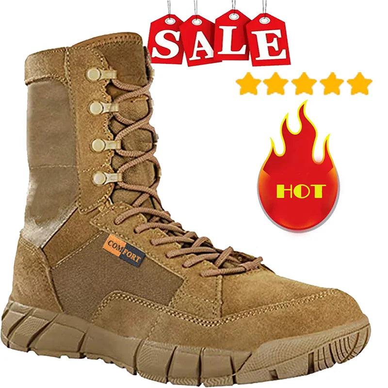 Lightweight Tactical Combat Boots for Men - Anti-Collision, Waterproof, Breathable Lace-Up Hiking Shoes