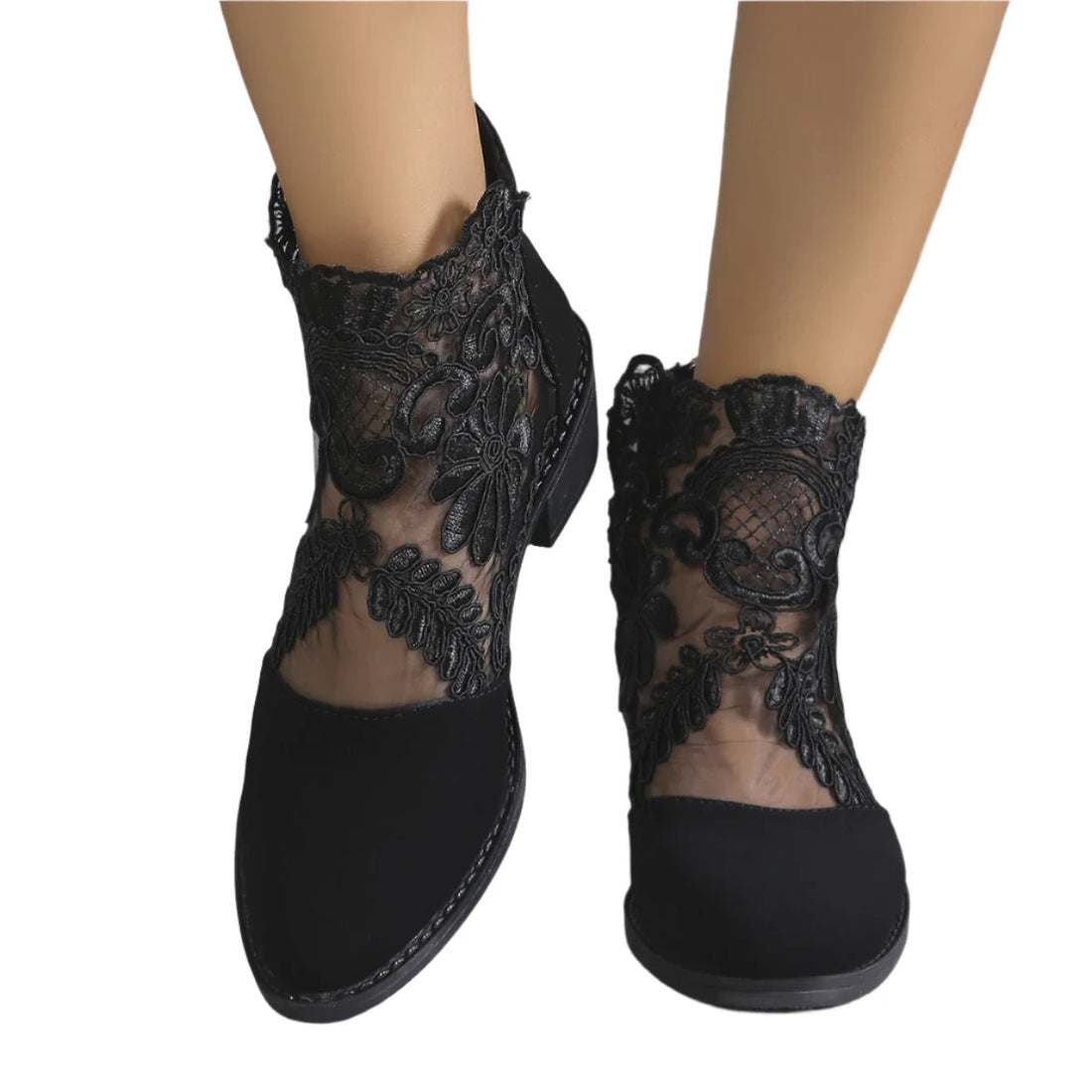 Women's Retro Embroidered Short Boots - Low Heel Lace-Up Spring/Summer Shoes for Elegant Style