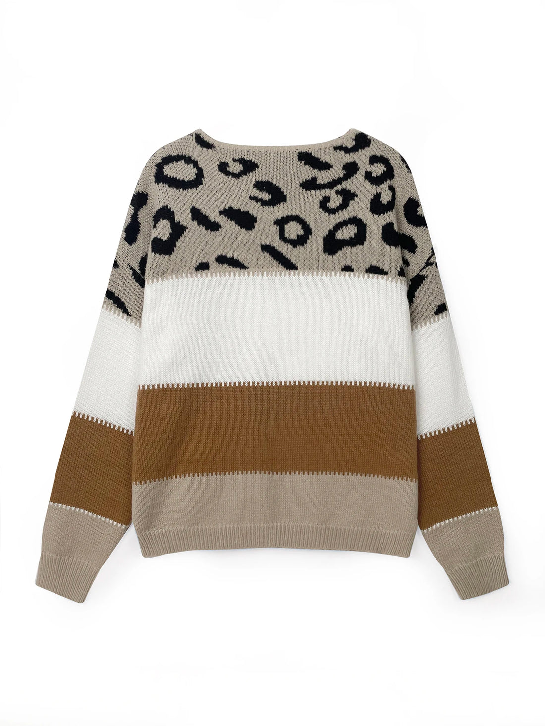 Leopard Print Color Block Knitted Sweater - Women's Round Neck Pullover Coat for Autumn and Winter