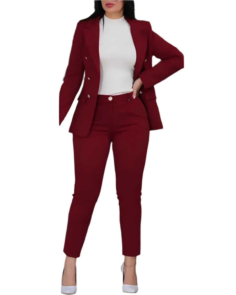 Women’s Business Office 2-Piece Set – Fashion Blazer Suit Jacket & Pants with Lapel Collar, Elegant Workwear Outfit