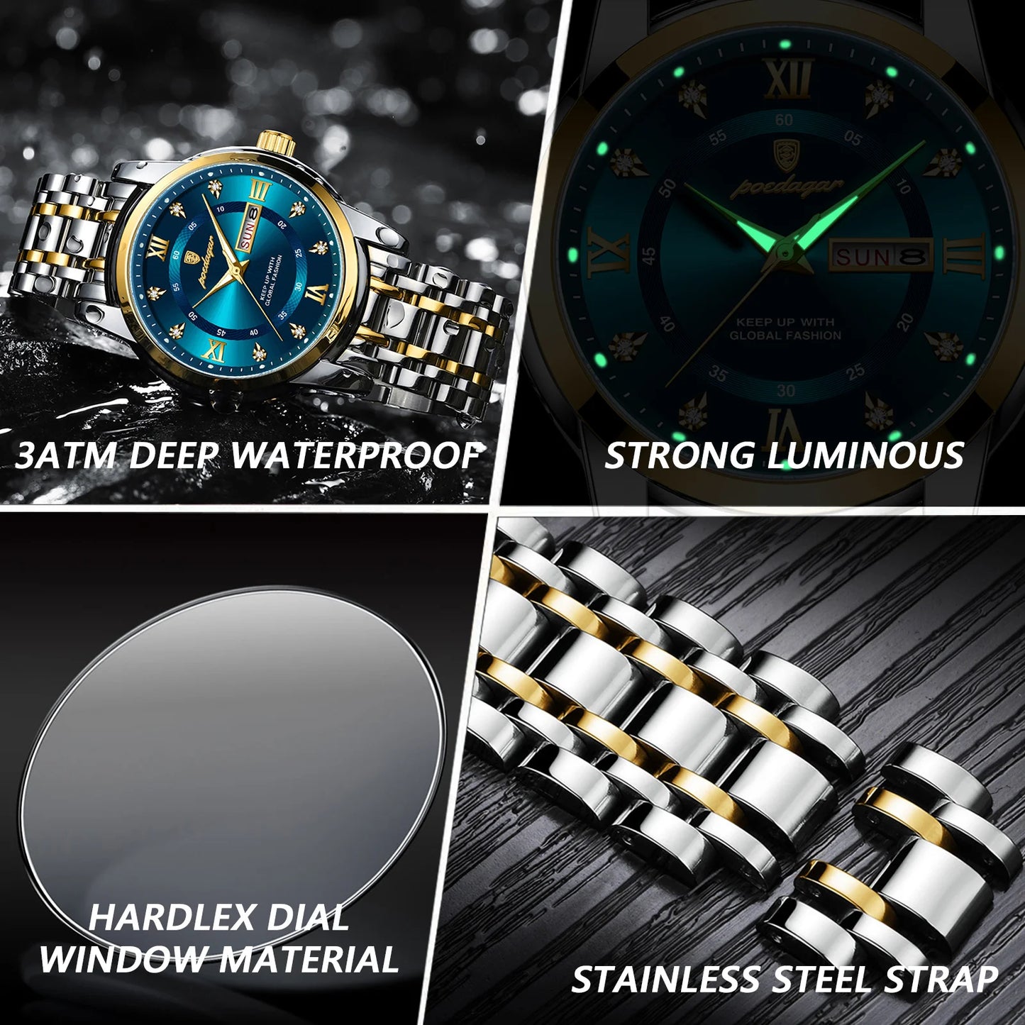 Luxury Watch for Men - Elegant Date and Week Display, Waterproof, Luminous, Quartz, Stainless Steel, Sports Men's Watch