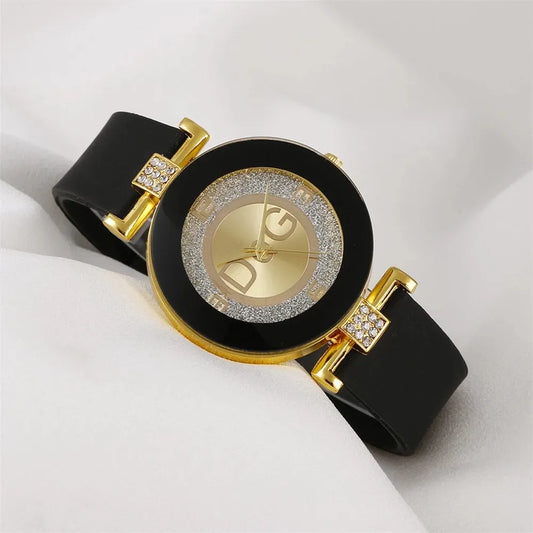 Women's Quartz Watch with Silicone Strap, Rhinestone Design, Casual Fashion Luxury Brand
