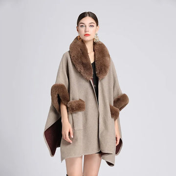 European & American Fashion Loose Woolen Jacket Cardigan for Women – Autumn/Winter Style with Imitation Rabbit Fur Collar