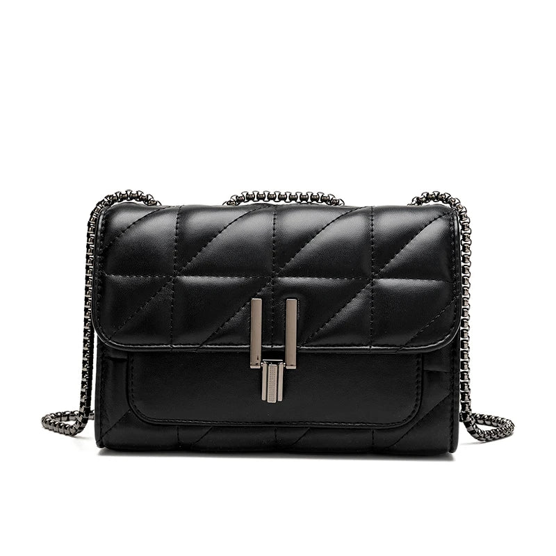 Classic Quilted Square Bag with Solid Color Flap Shoulder and Chain Detail