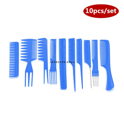 Plastic combs of various sizes and colors for men, women, and children.