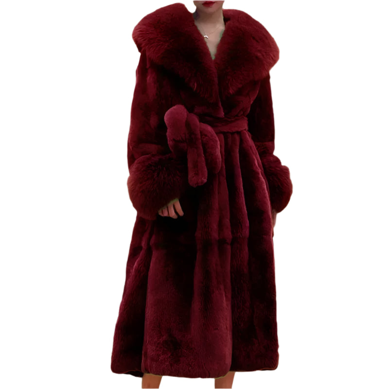 Women's Long Faux Fur Coat - Thick Warm Winter Mink Fur Jacket with Fur Collar, Oversized Feather Outerwear, Luxury Women's Clothing