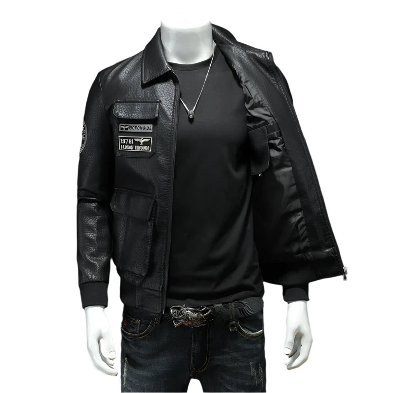 Men's Spring Leather Motorcycle Jacket - Embroidered Stylish Young Fashion Jacket