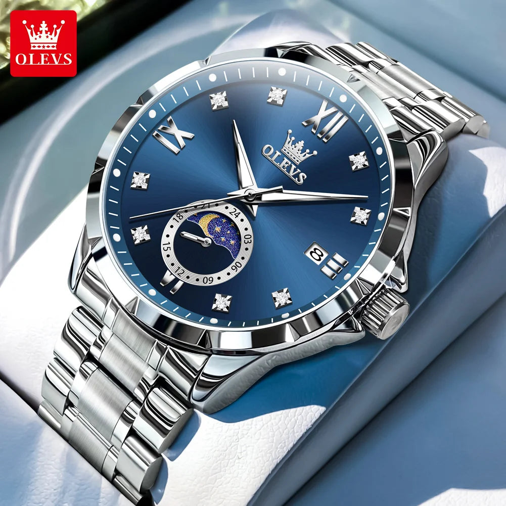 Men’s Luxury Business Quartz Watch – Waterproof Fashion Wristwatch with Date & Moon Phase Display