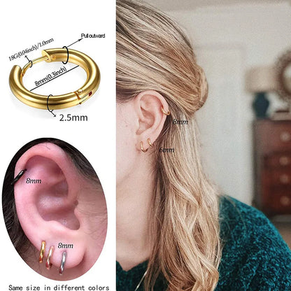 New simple stainless steel small hoop earrings for women and men, perfect for cartilage ear piercing jewelry.