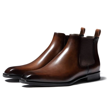 Men's Brown Pointed Toe Dress Boots - Handmade Chelsea Slip-Ons, Size 38-48