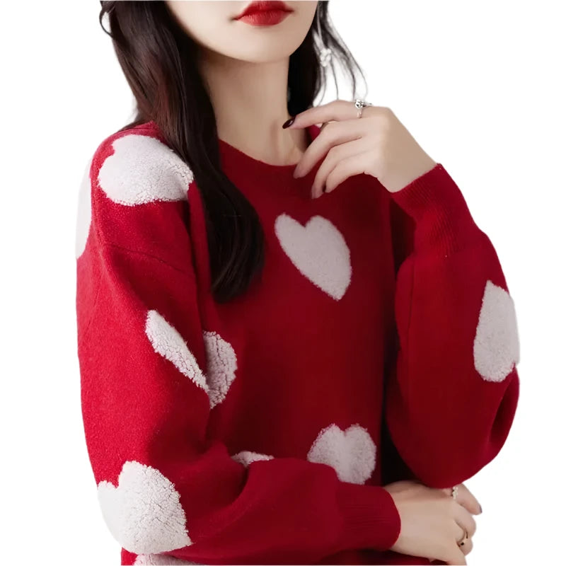 Women's Long Sleeve Sweater - Colorful Collar, Loose Fit, Autumn Winter Fashion, Versatile Casual Style