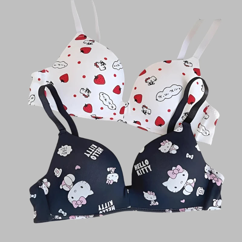 Hello Kitty Women’s Sexy Bra & Panty Set – No-Wire Push-Up Cartoon Lingerie, Breathable Gathered Underwear, Perfect Gift for Women