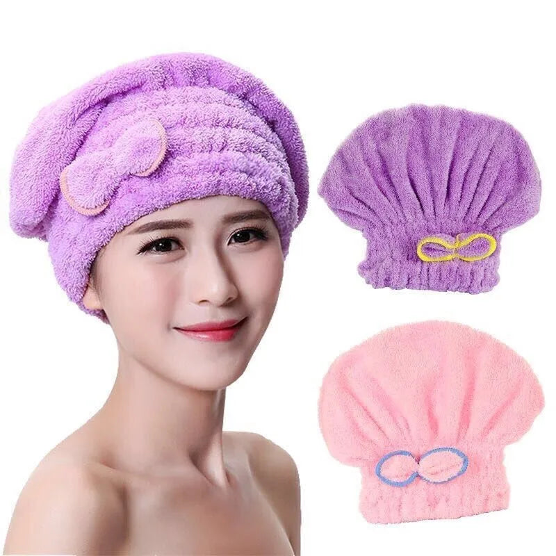 Microfiber Quick Hair Drying Bath Towel: Spa Bowknot Wrap Towel Cap. Bonnets for Women, Designer Shower Cap.