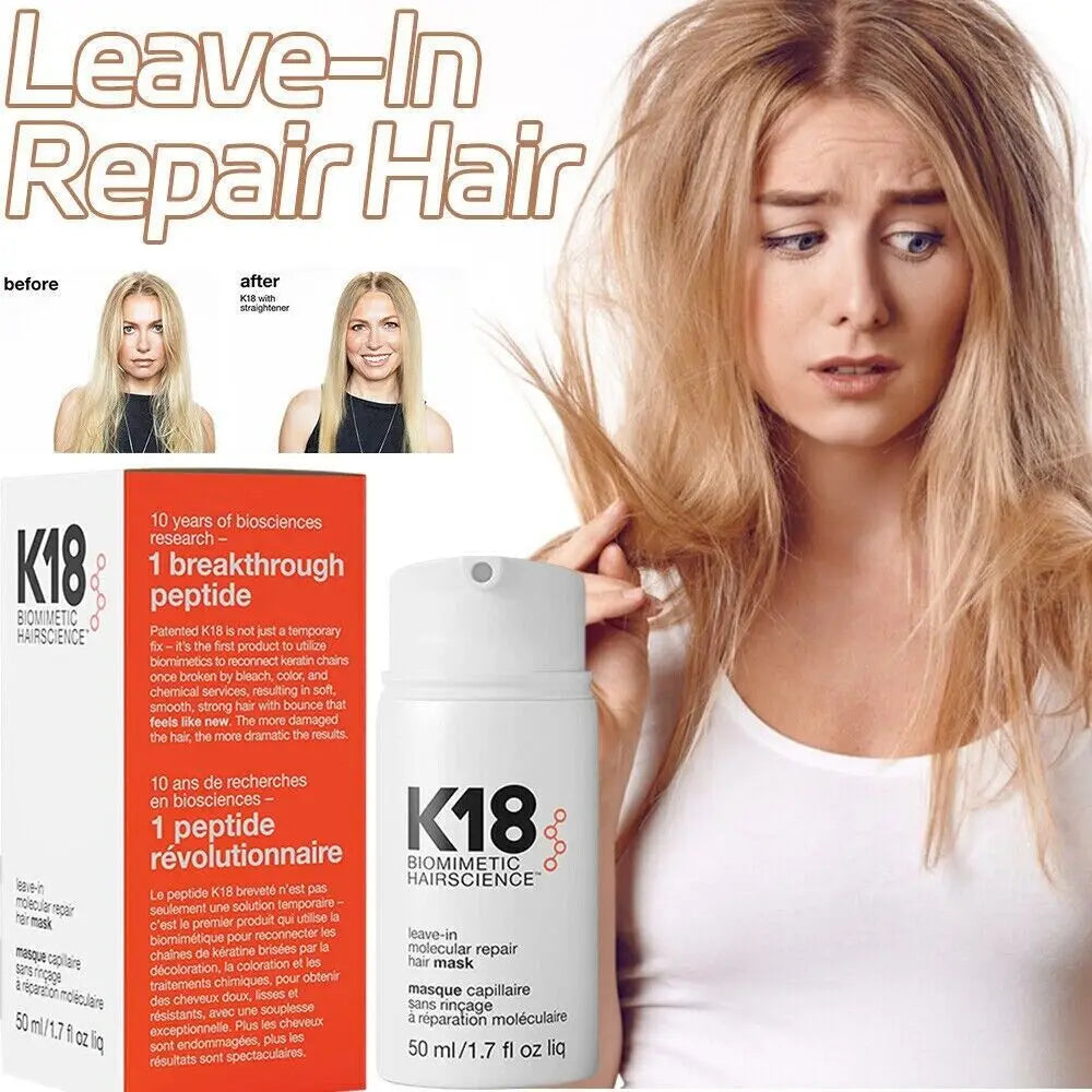 50ml K18 Leave-In Molecular Repair Hair Mask: Restore damaged hair, soften, and deeply repair with Keratin & Scalp Treatment for ultimate hair care conditioning.