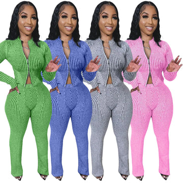 Women's Y2K Pink Two-Piece Set - Casual Zipper Hoodie & High-Waist Pants for Spring