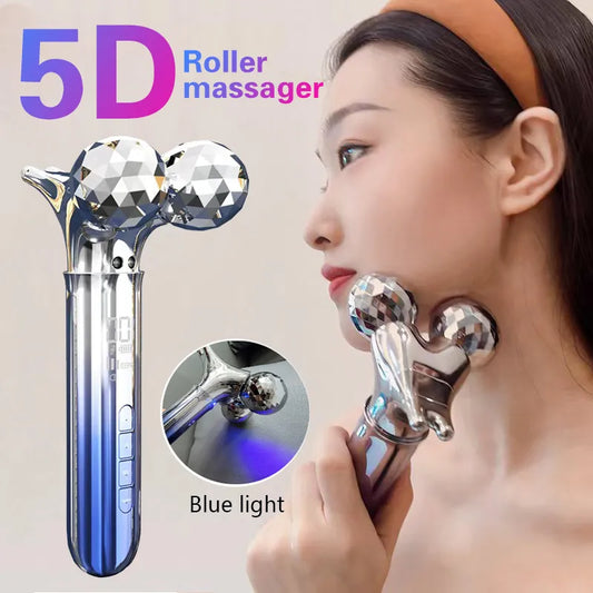 Microcurrent Face Roller Massager with Vibration Eye Massage, V Face Double Chin Remover, Facial Lifting, and Body Sculpting Beauty Devices.
