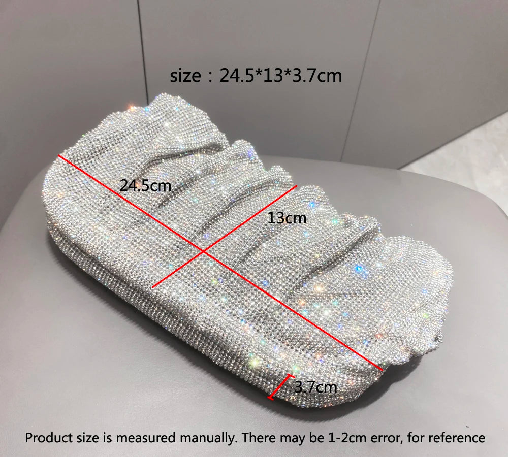 Shiny Rhinestone Handle Handmade Evening Clutch Bag - New Folded Purse and Handbag, Luxury Designer for Wedding Party, High Quality