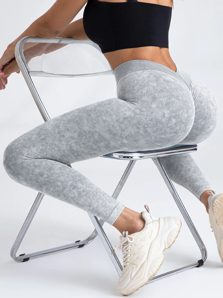 High-Waist Push Up Seamless Sports Leggings for Women - Stretch Denim-Style Gym Pants