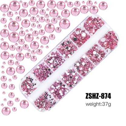 720/1000pcs Champagne Nail Art Rhinestones, 5/10pcs Shaped Gems, 75/120pcs Mini Diamonds Mixed Sizes Flat-Back Luxurious Crystal RH4