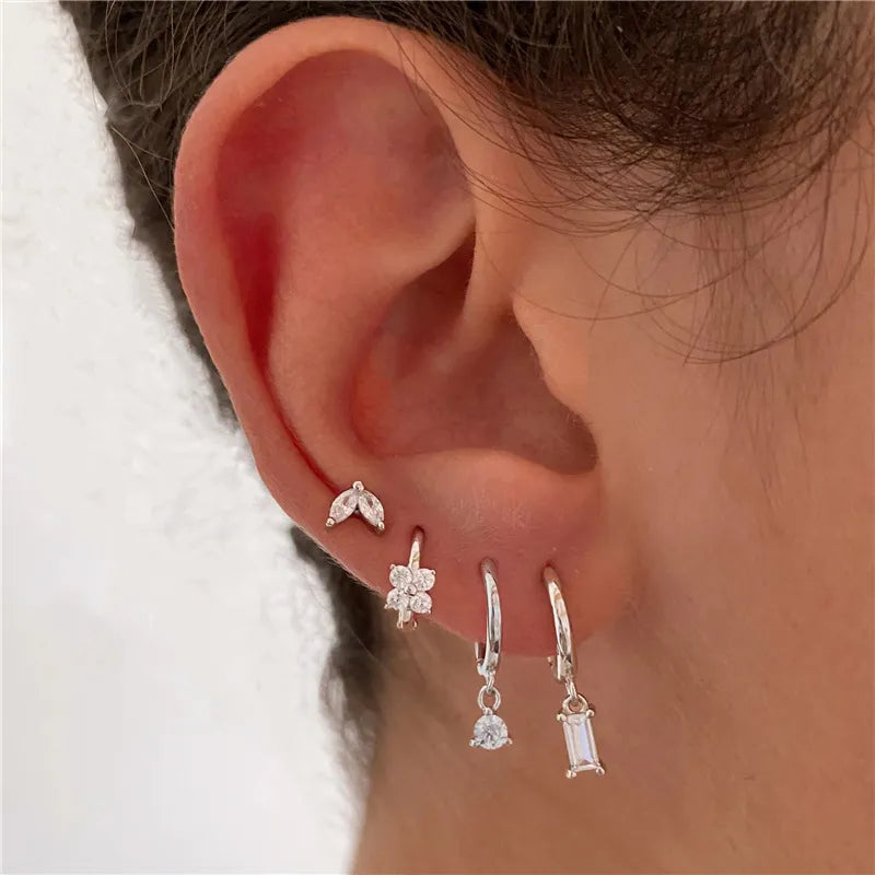 2PC Stainless Steel Little Huggies Hoop Earrings for Women: Tiny Crystal Zirconia Pendant Cartilage Earrings, Piercing Jewelry