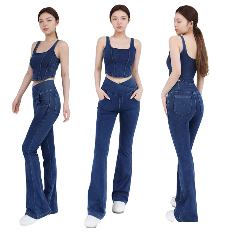 High Waist Bell Bottom Yoga Pants for Women - 4-Way Stretch Denim Flare Leggings, Fitness & Casual Activewear