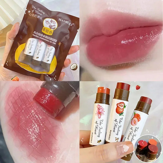 4 Colors Colored Lip Balm - Cute Fruit Moisturizing Lip Tint for Long-Lasting Peach Red Lipstick. Waterproof Women's Lips Makeup Cosmetic.