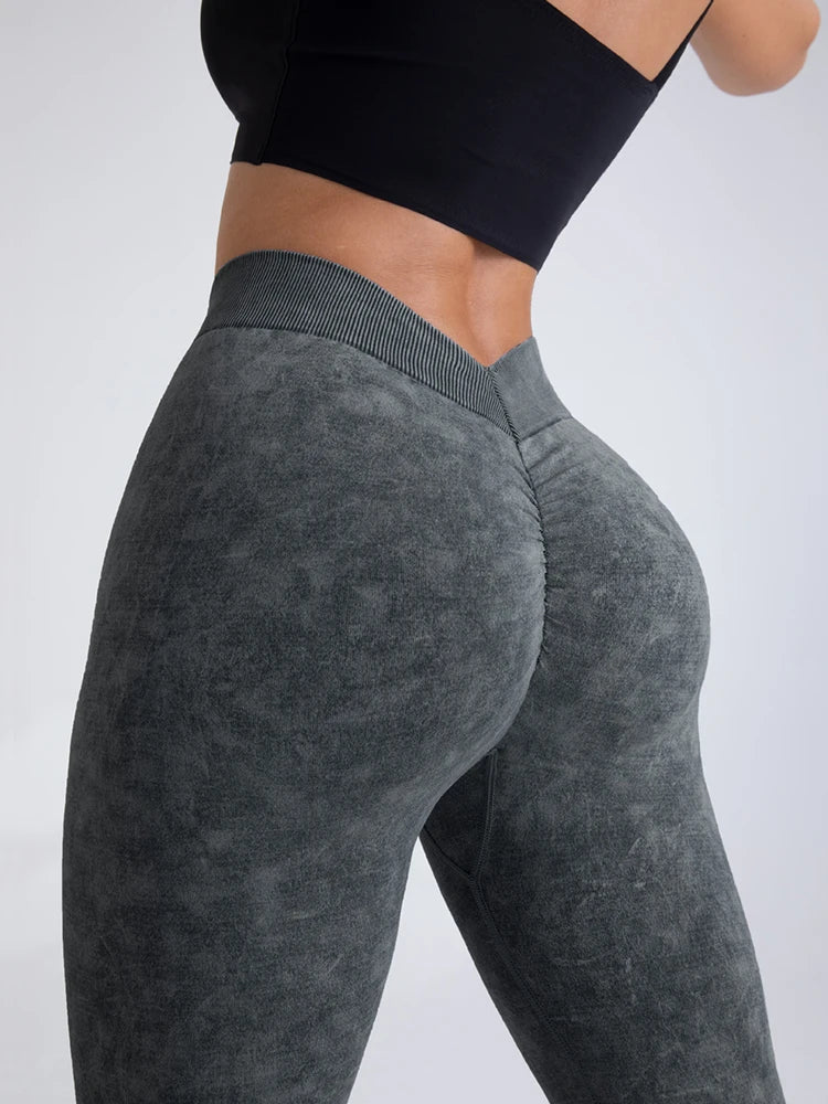 High-Waist Push Up Seamless Sports Leggings for Women - Stretch Denim-Style Gym Pants