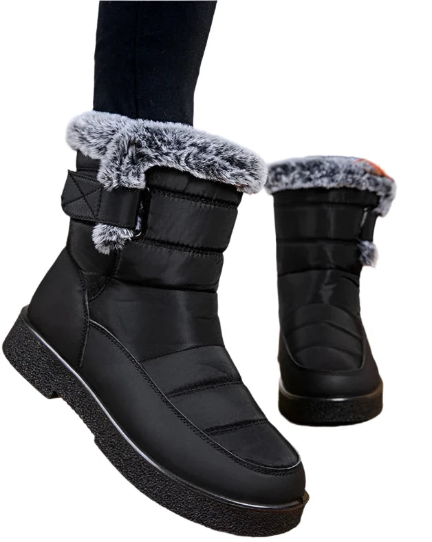 Women's Fur Waterproof Winter Boots – Warm Plush Inner Anti-Slip Cotton Padded Platform Ankle Booties