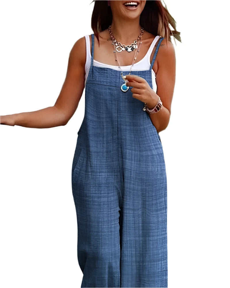 Women's Casual Loose Fit Suspender Jumpsuit with Pockets - Fashionable Relaxed Romper