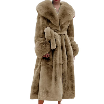 Women's Long Faux Fur Coat - Thick Warm Winter Mink Fur Jacket with Fur Collar, Oversized Feather Outerwear, Luxury Women's Clothing