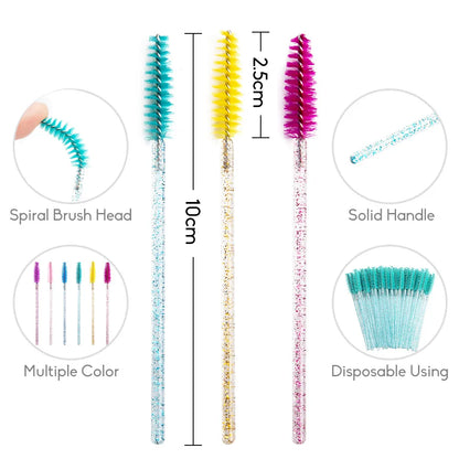 Disposable Crystal Eyelash Brush Comb, 25/100Pcs per pack - Eye Lashes Extension Mascara Wands, Professional Beauty Tool for Makeup.