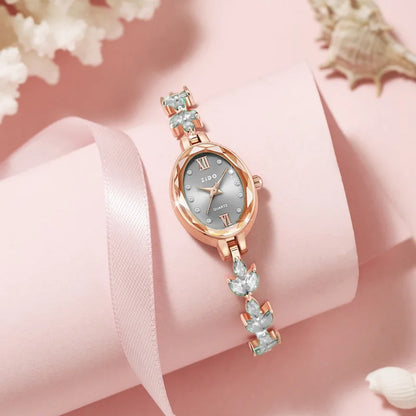 Women's Watch: Light Luxury Diamond Inlaid Clover Design, Waterproof Oval Ladies Fashion Quartz Bracelet Wristwatch