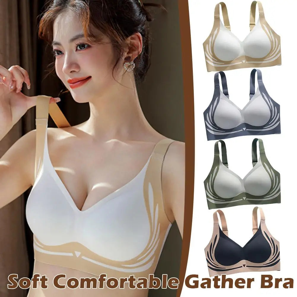 Soft Wireless Push-Up Bra for Women – Seamless V-Neck Comfort Bralette Lingerie