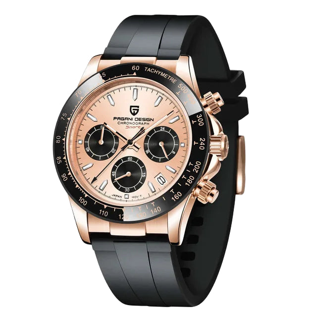 Men’s Quartz Chronograph Watch – Meteorite Dial, Sapphire Glass, 100M Water Resistant Luxury Branded Wristwatch