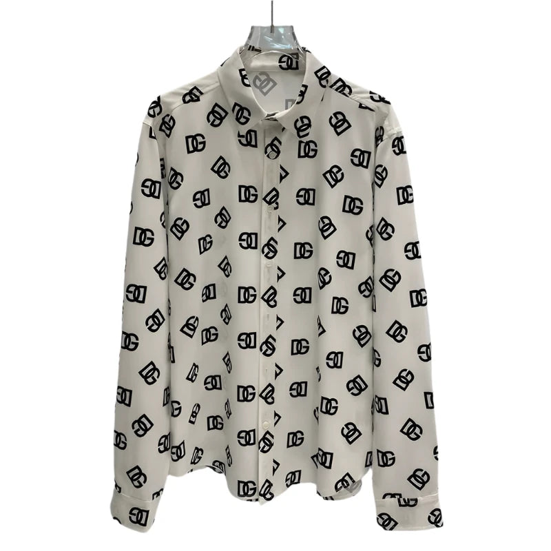 Men's Long Sleeve Printed Shirt with Lapel Buttons – Soft, Comfortable & Breathable Fabric