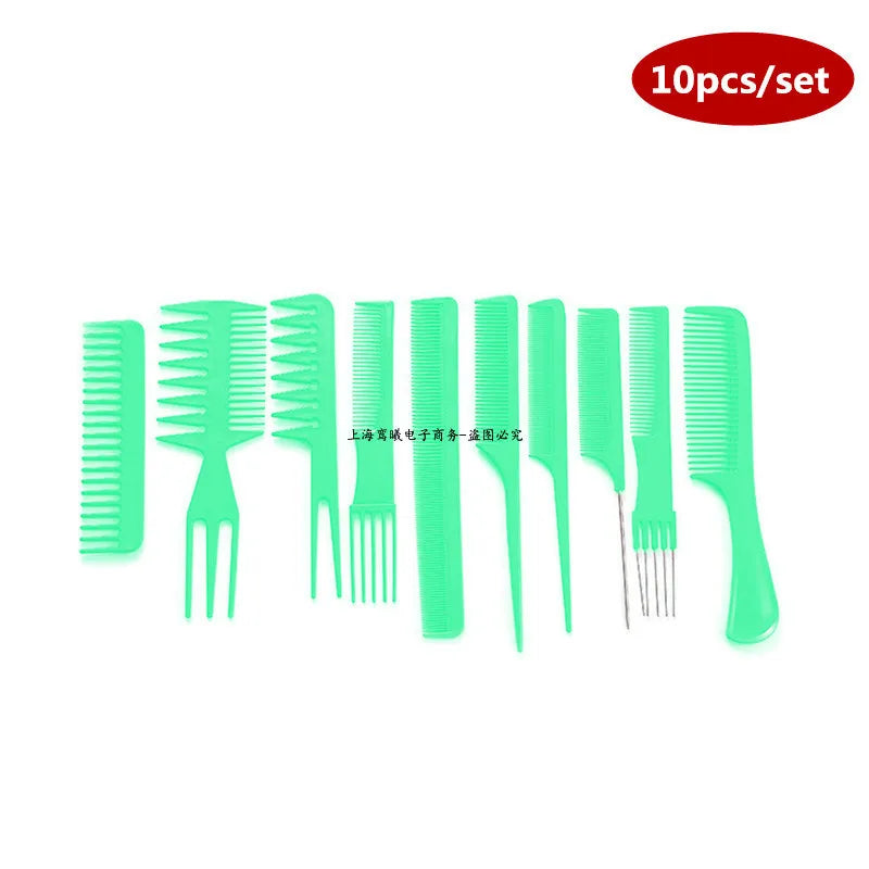 Plastic combs of various sizes and colors for men, women, and children.