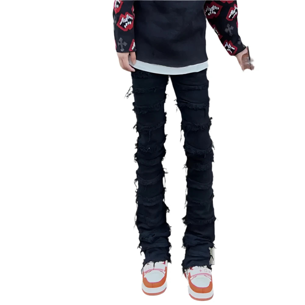 Men's Black Distressed Skinny Jeans - High Street Hip-Hop Style Vintage Fashion Pants