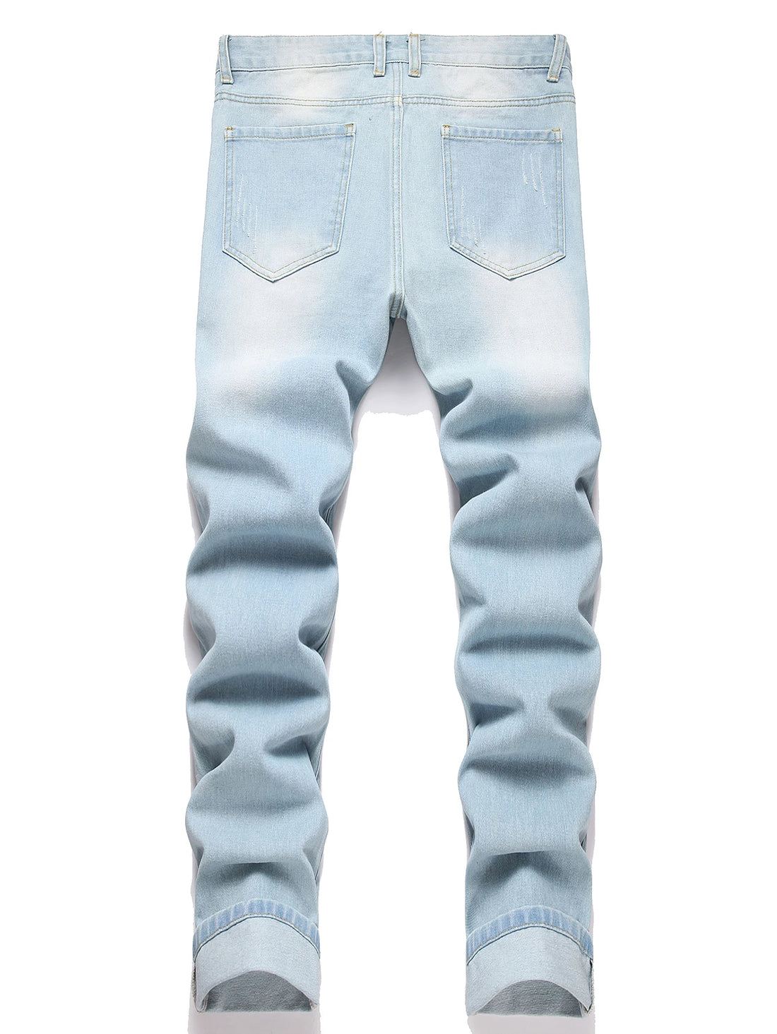 Y2K Men’s Blue Distressed Jeans – Low Rise Straight Leg Denim Pants with Embroidered Star | Hip Hop Streetwear Fashion