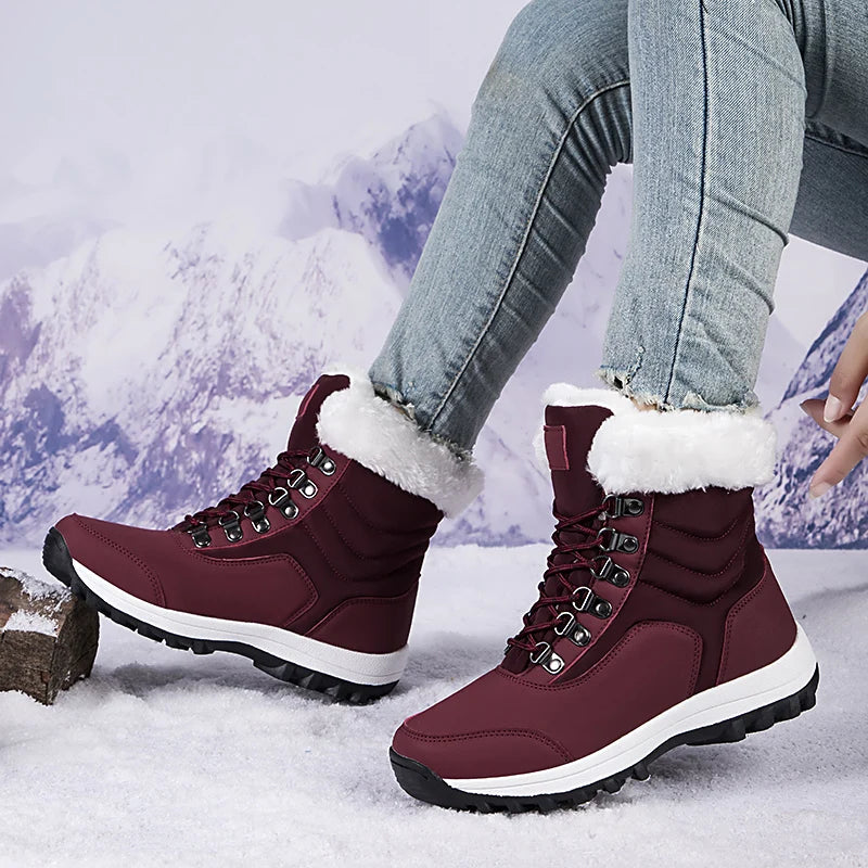 High-Top Plus Velvet Women’s Snow Boots - Comfortable Non-Slip Cotton Outdoor Waterproof Boots for Warm Women’s Sports Shoes