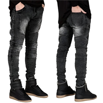 Men’s Skinny Biker Jeans – Streetwear Elastic Motorcycle Moto Denim Pants for Hip-Hop Fashion