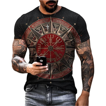 Men & Women Viking Tattoo 3D Print T-Shirt – Hip Hop Style Short Sleeve Top for Summer, Fun Design for Women and Kids