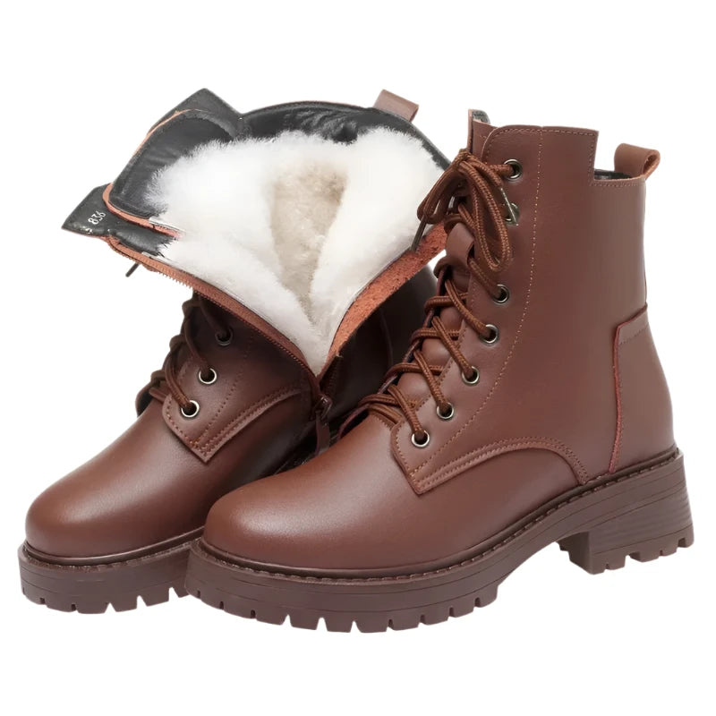 Women’s Winter Snow Boots – Genuine Leather, Non-Slip Ankle Boots in Large Sizes for Warm Comfort