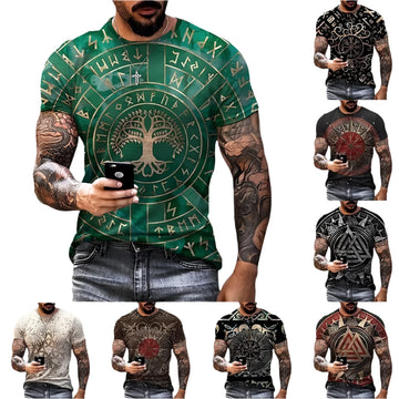 Men & Women Viking Tattoo 3D Print T-Shirt – Hip Hop Style Short Sleeve Top for Summer, Fun Design for Women and Kids