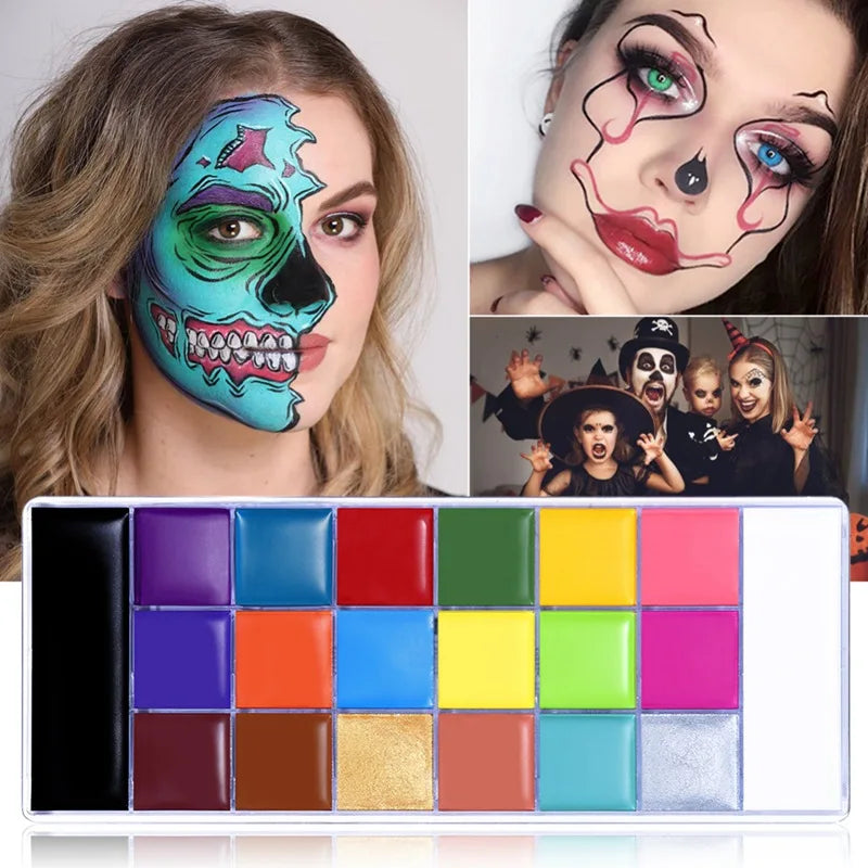 20 Colors Safe Cosmetic Flash Tattoo Painting Art for Halloween Party Makeup, Fancy Dress. Beauty Palette for Face and Body Painting. Oil-based.