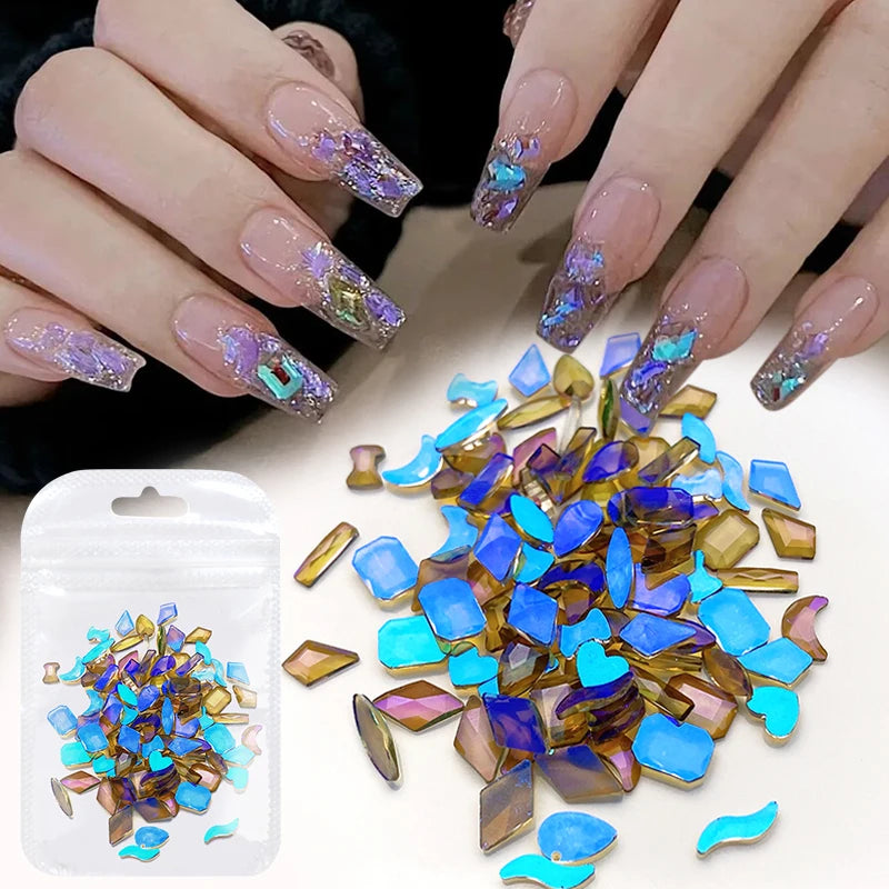 Crystal Clear AB Glass Rhinestone Stones: Solid Flat Back Nail Ornaments Colorful Granular Three-Dimensional Nail Art Decoration